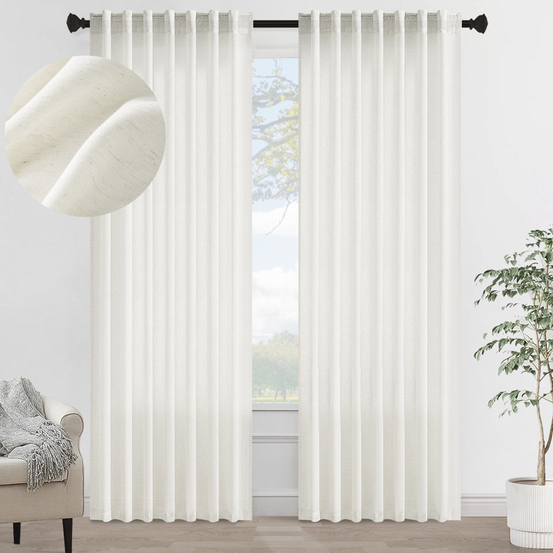 Cotton Linen Blended Light Filtering Curtain,Back Tab Hooks  Drapes (Set of 2,With Hooks), 52" W x 90" L, Natural