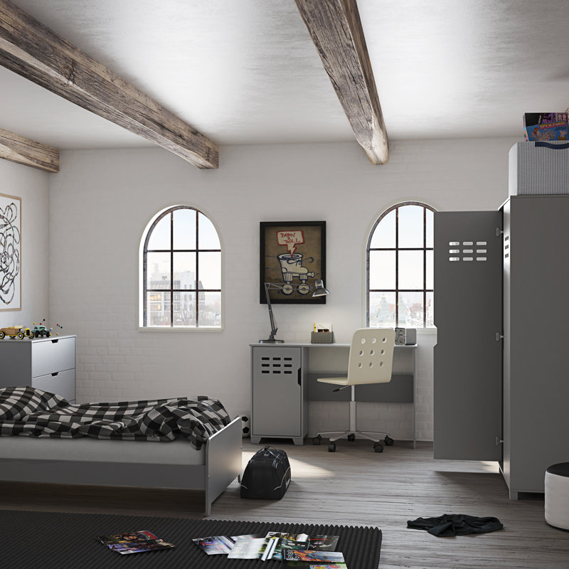 Schwarz 123Cm W Rectangle Computer Desk with Cabinet, Grey