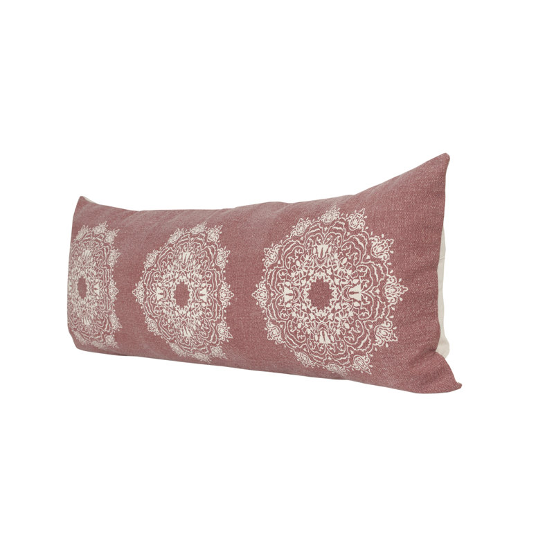 Red and White Organic Cotton Mandala Lumbar Pillow Cover