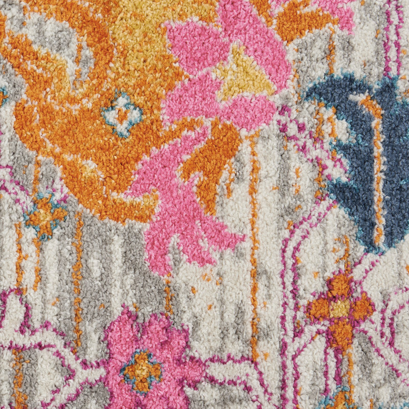 Tapis argenté / orange / rose Justien, Rectangle 9 pi x 12 pi
