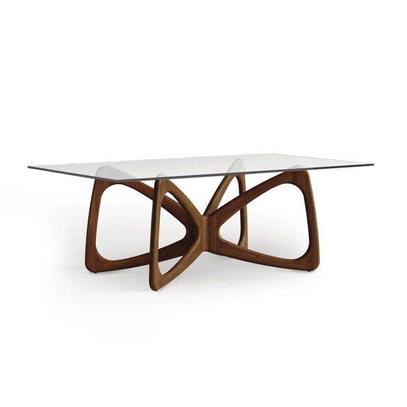 Butterfly Dining - Glass Top Table, Natural Walnut, 30"H x 56"L x 35"W