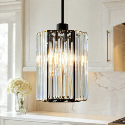 Luminaire suspendu en forme de tige hexagonale en cristal noir mat 7,87 po Michiel pour îlot de cuisine