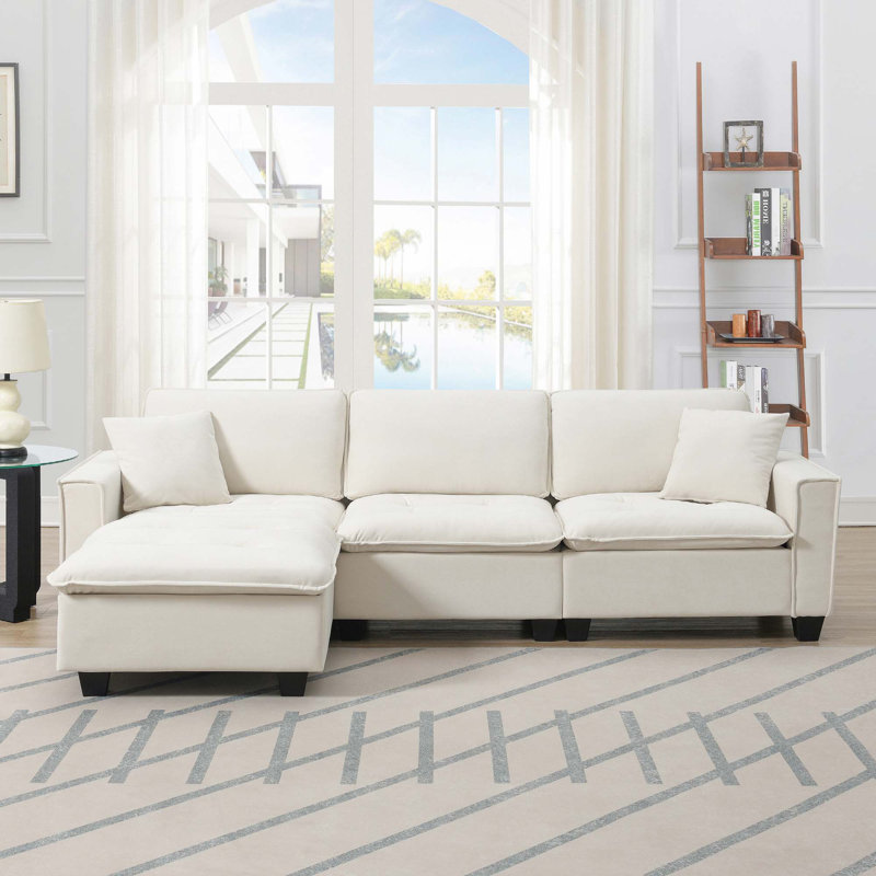 Ensemble de canapé modulaire réversible en L avec coussins gratuits, Velours beige