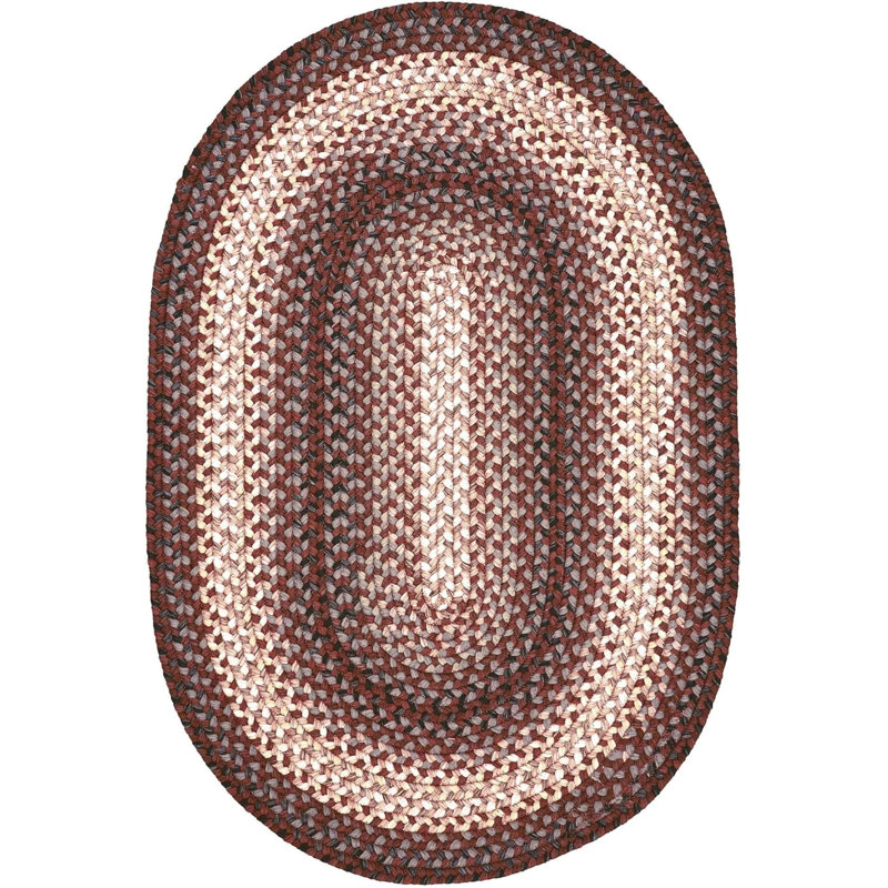  Braided Rug Washable Indoor/Outdoor Black/Brown/Tan/Gray Rug, Oval 4' x 6'