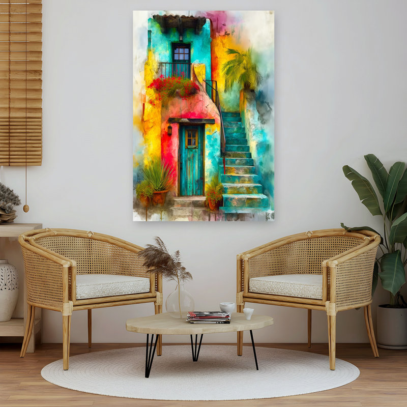 Art mural tropical coloré avec marches colorées, H 60 po x l 40 po
