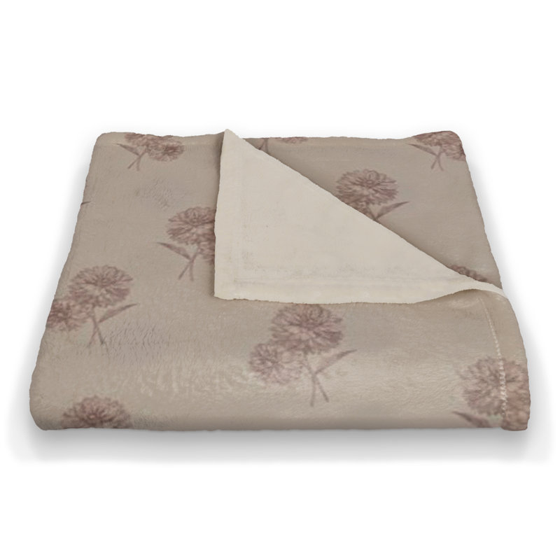 Jeté en molleton délicat, Gris / floral brun 1