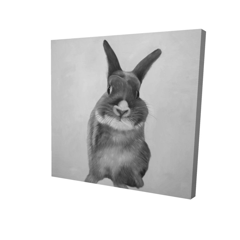 Drôle de lapin gris, reproduction sur toile, Toile encadrée noire, H 36 po x l 24 po