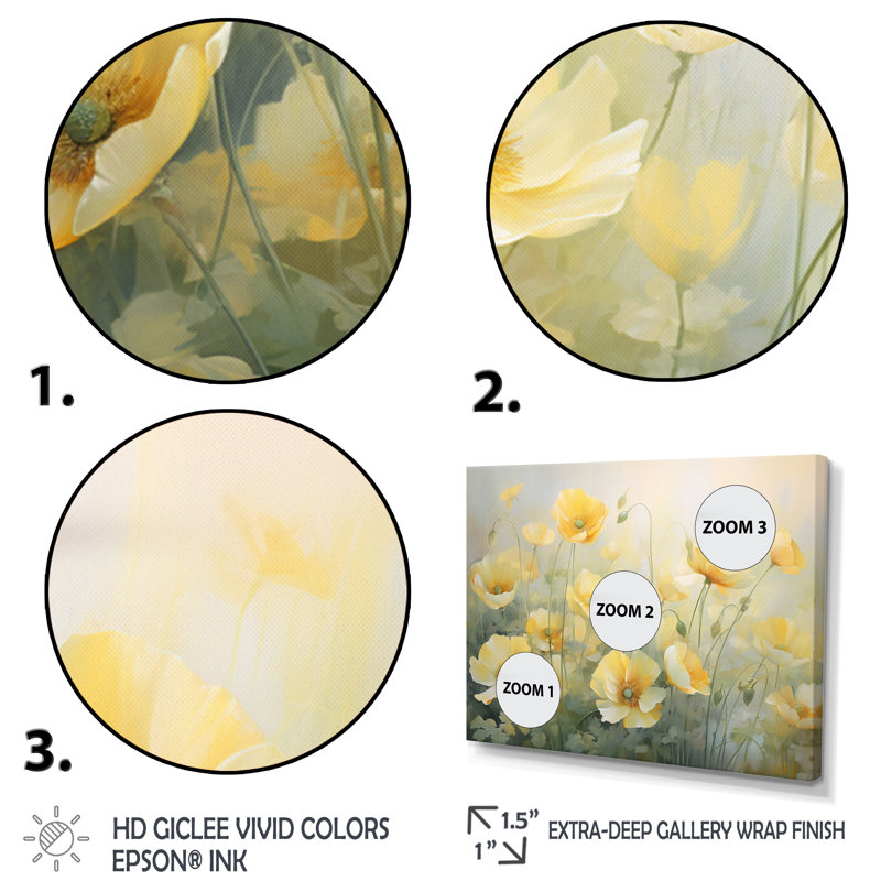 «Malamut White Yellow Buttercups Romantic Impression II - Buttercups», reproduction d'art sur toile encadrée