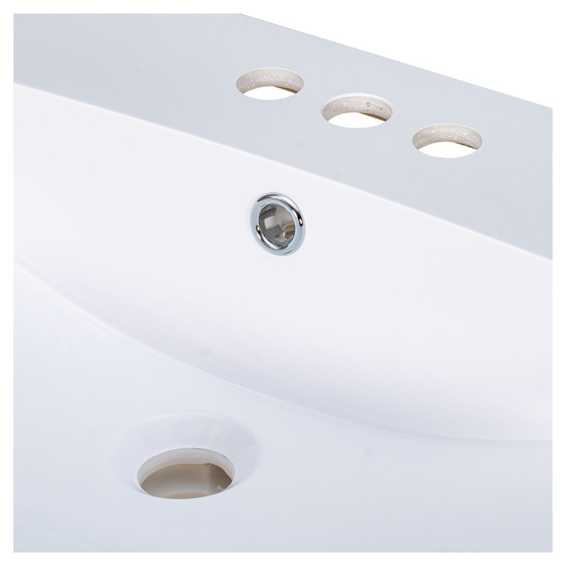 Comptoir de salle de bain 24 po, comptoir en céramique blanche avec 3 trous de robinet, compatible avec robinet central de 4 po, comptoir de meuble-lavabo facile à nettoyer