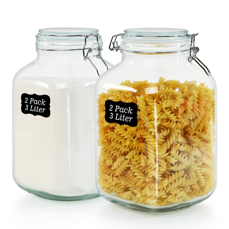 Set of 3 Glass Mason Jar with Lid (1 Liter) , Airtight Glass Storage  Container for Food, Flour, Pasta, Coffee, Candy, Dog Treats, Snacks & More  