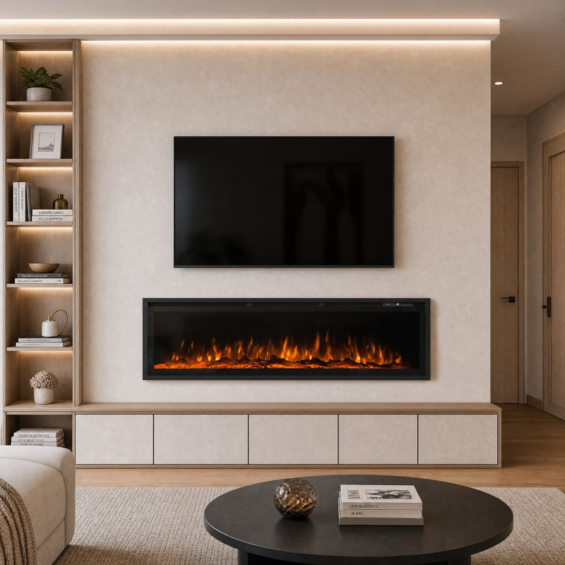Ressington Recessed Wall-mounted Freestanding Electric Fireplace, 17.72" H x 60" W x 5.5" D