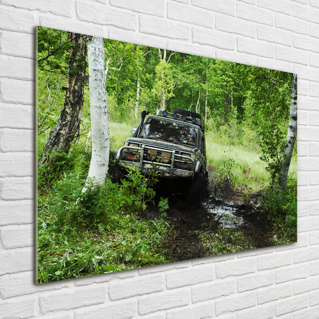 Glasbild Jeep im Wald