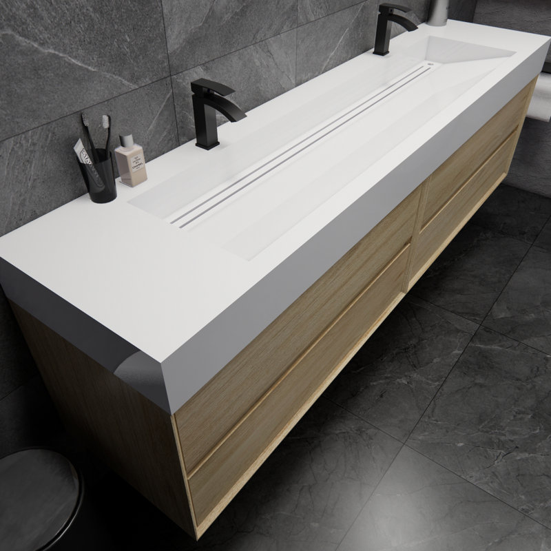 Albizu 84" Wall-Mounted Double Bathroom Vanity, Coffee