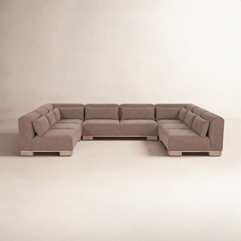 June Modular Sofa Performance Fabric, 30" H x 150" W x 110" D, Brown