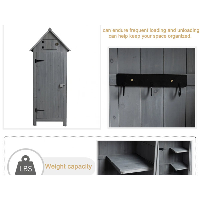 3 ft. W x 2 ft. D Wood Vertical Tool Shed, Gray