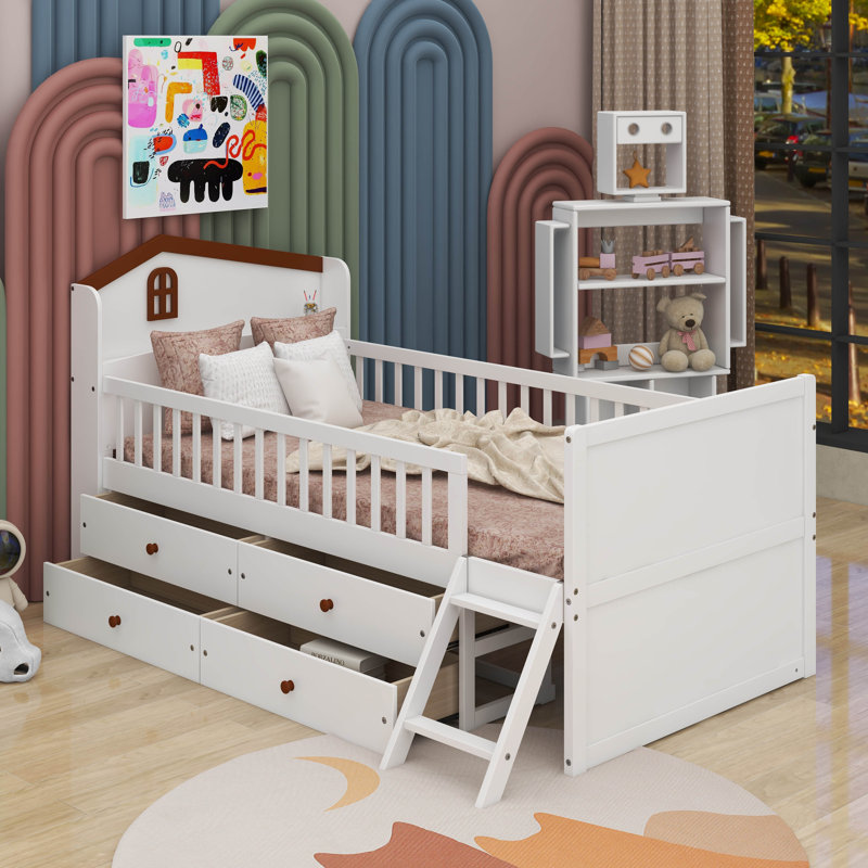 Structure de lit simple avec rangement 4 tiroirs, Blanc