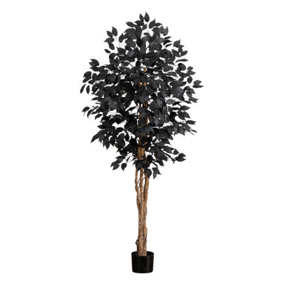 Ficus artificiel noir d'Halloween avec tronc naturel