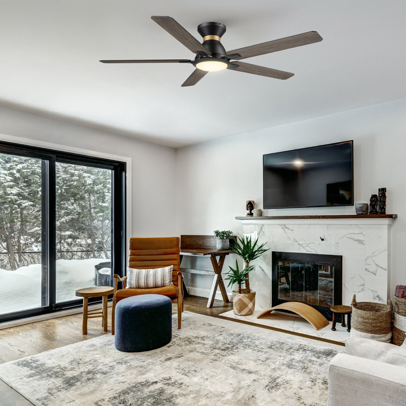 52" 5-Blade Smart Flush Mount Ceiling Fan with LED Light, DC Motor, Remote & Wall Control