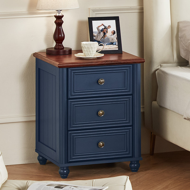 18" Farmhouse Night Stand,  Wood Nightstand with 3 Drawers, Bedside End Table with Storage and Roman Column, Bed Side Tables Cabinet for Bedroom, Living Room, and Closet