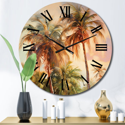 Palm Trees Romantic Sunset II - Floral Wall Clock