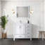 Ensemble de meuble-lavabo avec comptoir en marbre de Carrare décalé à gauche et robinet-722723559
