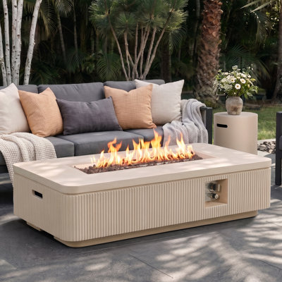 Table de foyer d'extérieur au propane 56 "avec couvercle de réservoir, foyer au gaz en béton avec pierres de lave 50 000 BTU