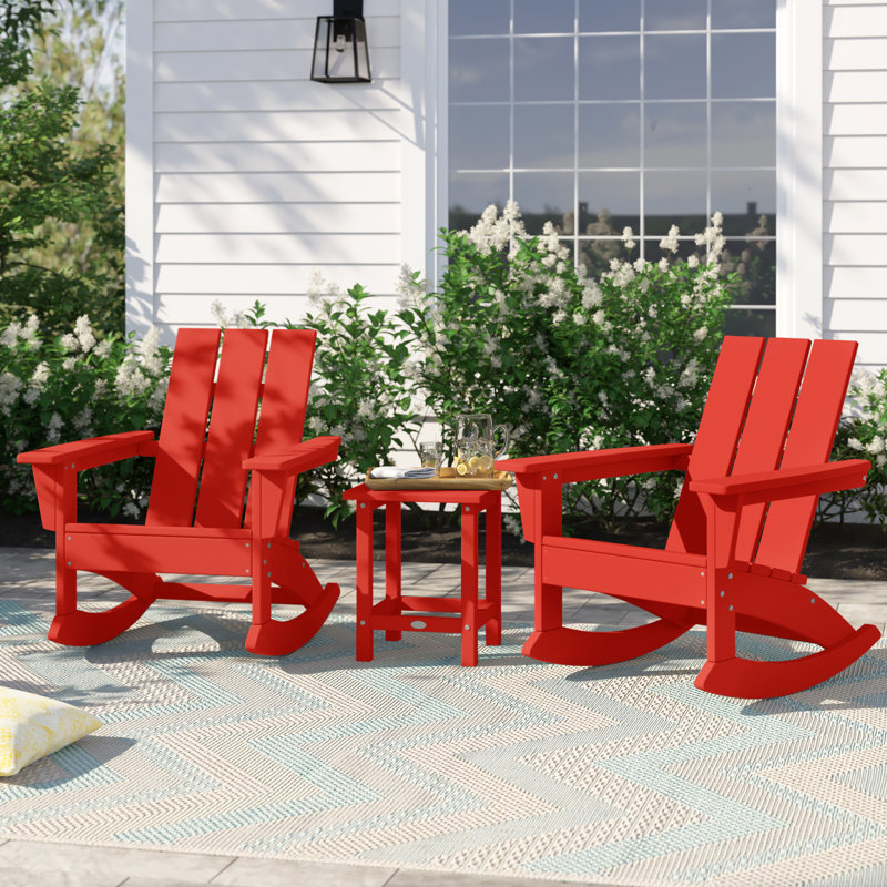 POLYWOOD x Sol 72 Jamarion 3-Piece Adirondack Rocking Chair Set, Sunset Red