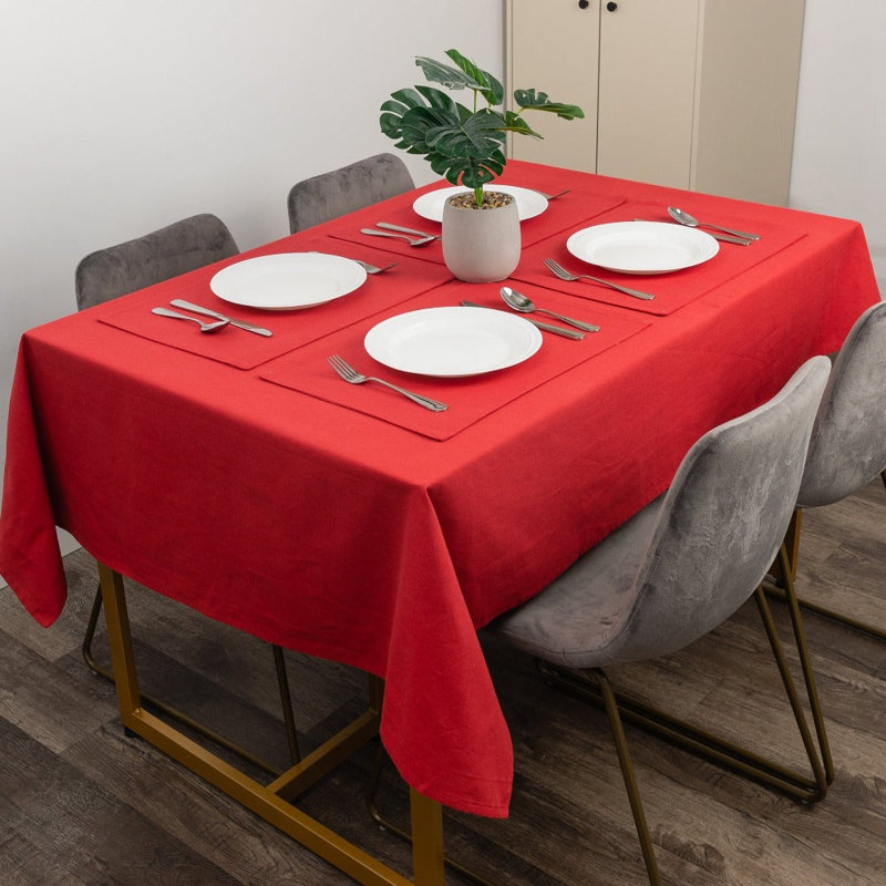 Burzell Rectangle Cotton Tablecloth, Red, 90" x 60"