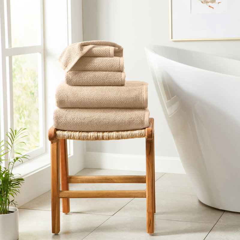 Drap de bain 100% coton texturé, Taupe, Ensemble 6 pièces