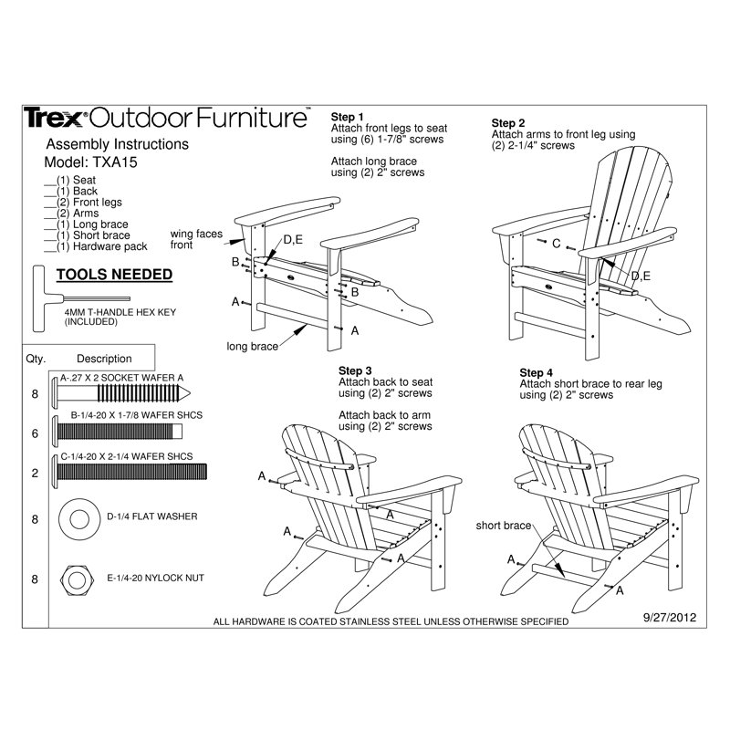TREX Outdoors Yacht Club Shellback 5-Piece Adirondack Conversation Group, Sand Castle