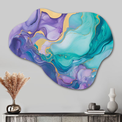 Turquoise et mauve liquide Art II - fractale de forme unique, art mural, sculpture murale en métal Freeform