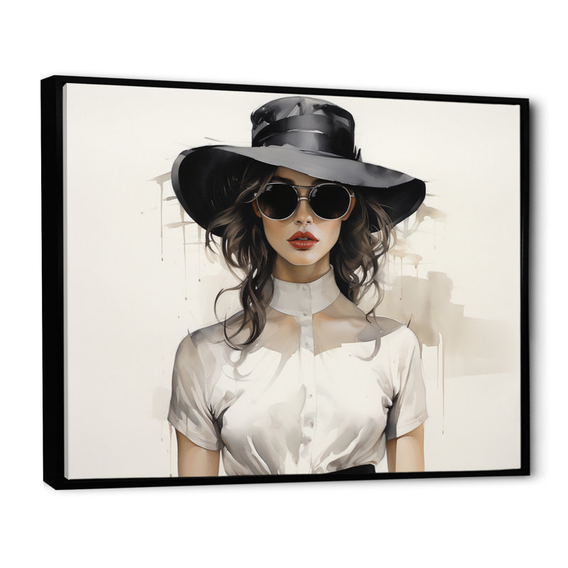 Guch Effortless Chic Woman Portrait - Fashion Wall Art Living Room, H 12 po x l 20 po x P 1 po, Cadre flottant noir