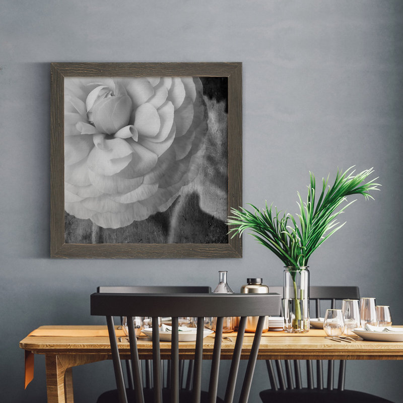 Renoncule foncé II - cadre photo, Toile avec cadre gris, H 21 po x l 21 po x P 1 po, Pas de tapis
