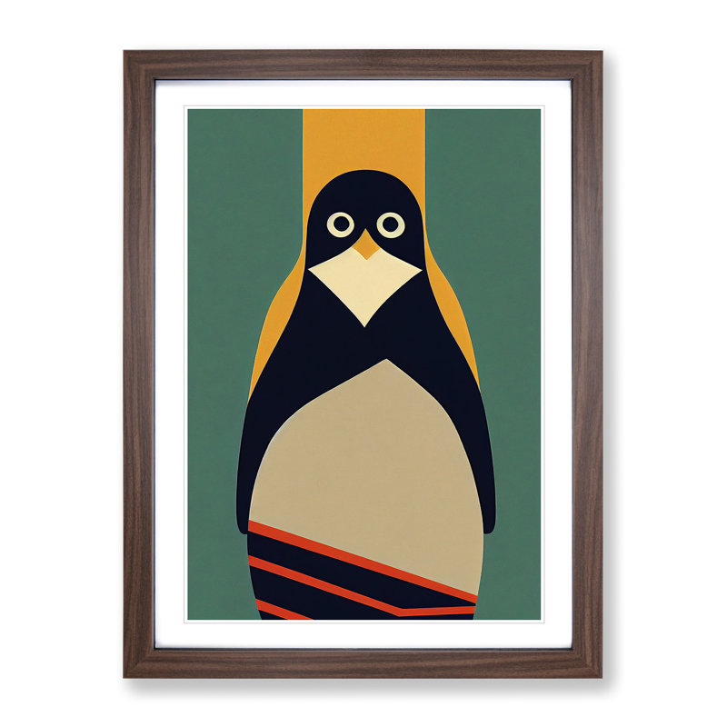 Modern Abstract Penguin No.4 - Framed Print, 64cm H x 46cm W x 2cm D, Walnut
