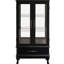 Armoire à vin à 2 portes avec système d'éclairage intégré, tablettes réglables, finition noire, tiroir caché et dossier en miroir - Créez un éclairage captivant et curieux