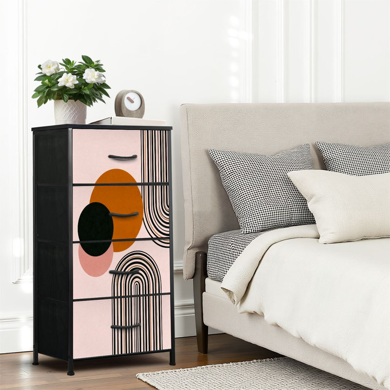 4 Drawer Dresser for Bedroom, Narrow Chest of Drawers, Wooden Top and Study Iron Frame 18"x37.5"-(WxH)