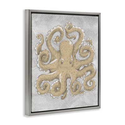 Cadre flottant gris avec dessin de pieuvre, design par Patti Bishop