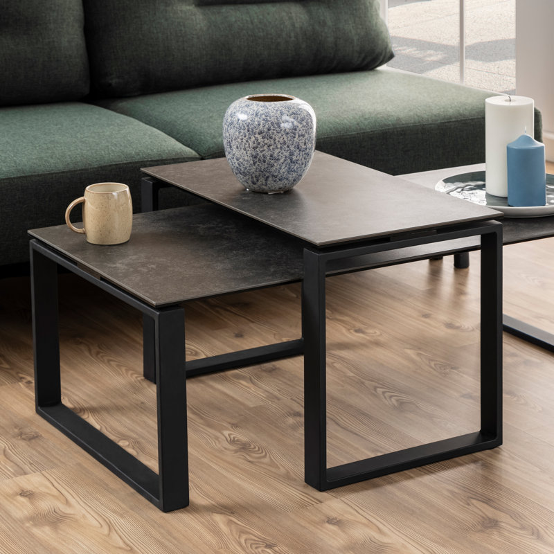 Katrine Coffee Table Set with Ceramic Akranes Top, Black