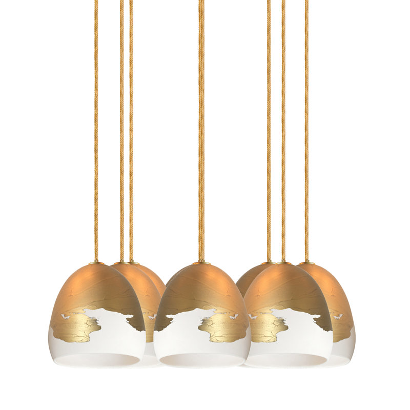 Lustre en dôme à 8 lumières Ombre, H 120 po x l 18 po x P 18 po, Laiton tressé, Blanc / laiton
