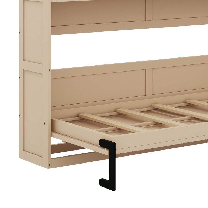 Twin Murphy Bed With Bookshelf, Natural