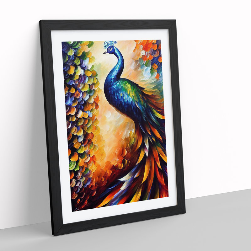 Peacock Portrait No.4 - Wall Art, Black Framed Paper, 36cm H x 27cm W, White