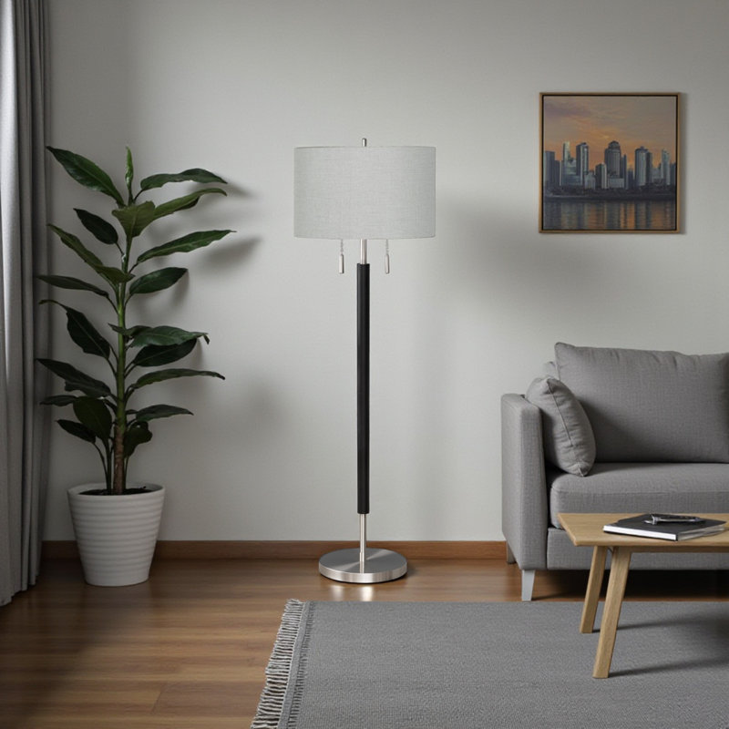 Patwin 60"H Floor Lamp, Nickel Metal & Grey Shade