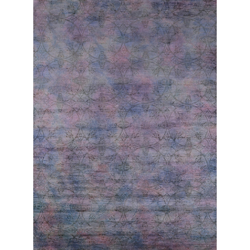 Tapis géométrique bleu / mauve / noir, Rond 7 pi