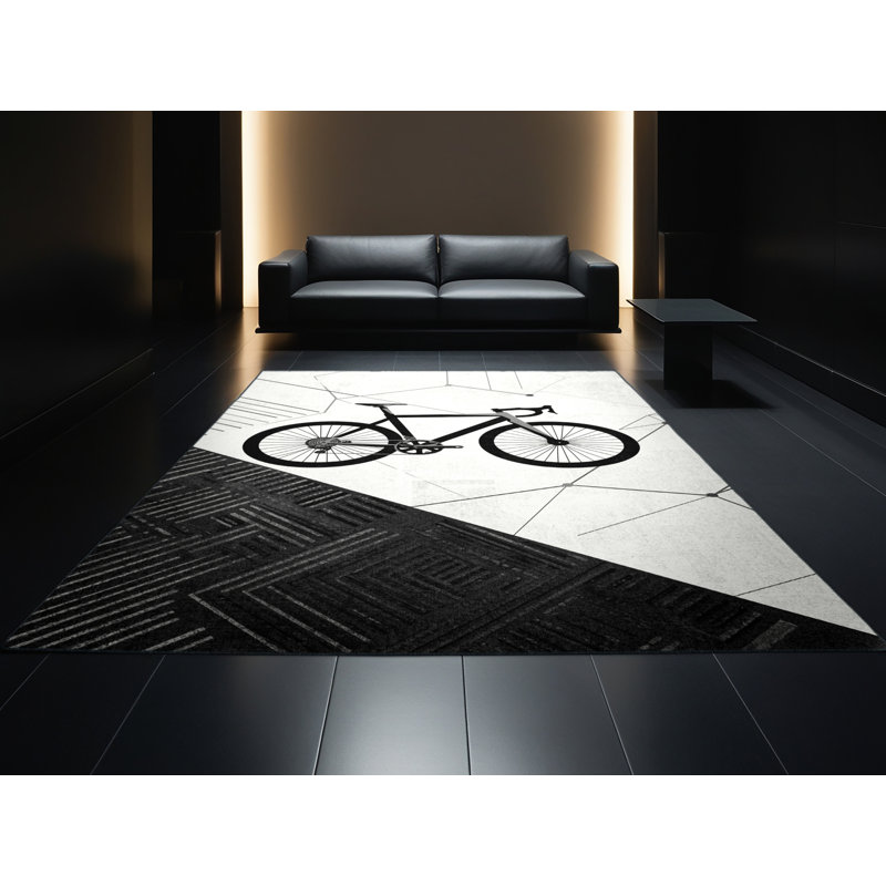 Tapis géométrique beige et moderne lavable à la machine à vélo de route Auburndale, 3 x 5