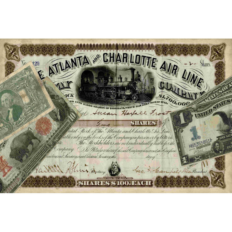 Certificat de stock antique IV, H 8 po x l 12 po