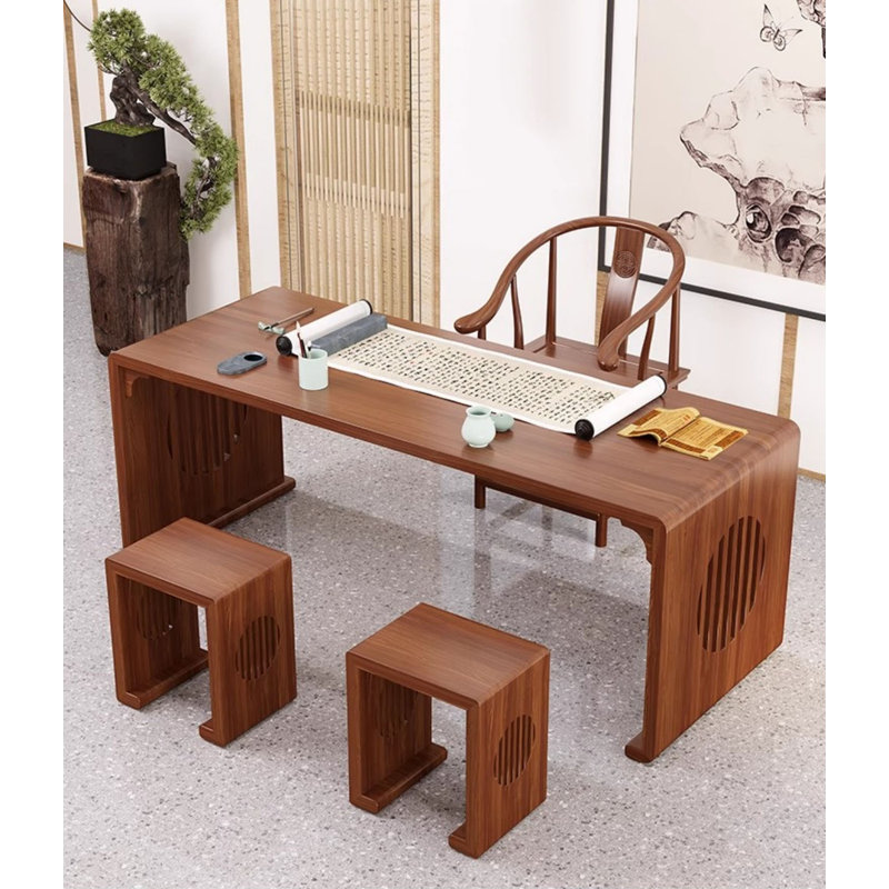 Bureau chinois classique en chêne massif, H 27,56 po x l 55,12 po x P 19,69 po