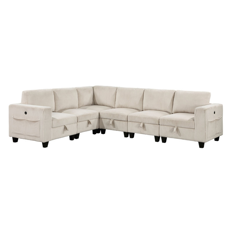 6-Piece Modular Sectional With Storage Seats, Beige