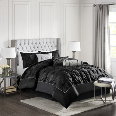 Black King 7 Piece Comforter With Design - , 100% , Includes Comforter, Shams, Decorative Pillows, Bed Skirt, Easy To Clean Fascinating Fill, 1 2 3 Machine Washable