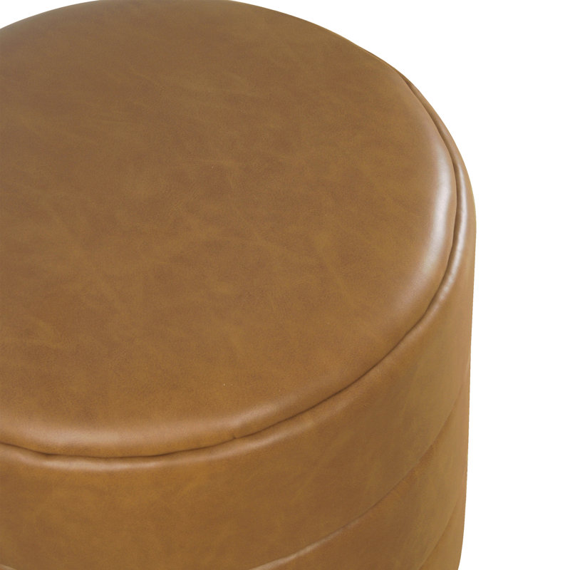 Repose-pieds rond rembourré en cuir Ilithyia, Similicuir caramel