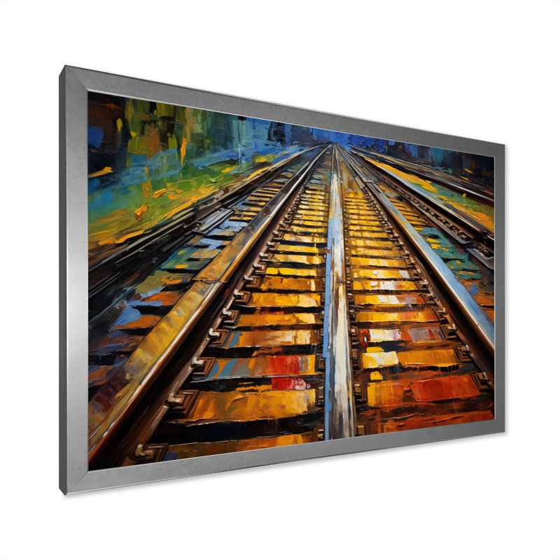" Orange Train Rails Track ", Silver Picture Framed, 34" H x 44" W x 1.5" D
